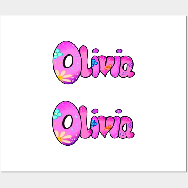 Olivia girls first name in pink pack of 2 personalised personalized customized name Olivia Wall Art by Artonmytee